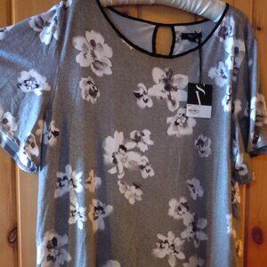 NWT! XL VERA WANG Nightgown/Nightshirt Gray/Black/White Floral Design